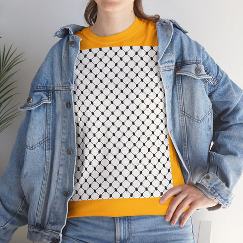 Keffiyeh Pattern Heavy Cotton Tee - Modern Mesh Design Streetwear T-Shirt